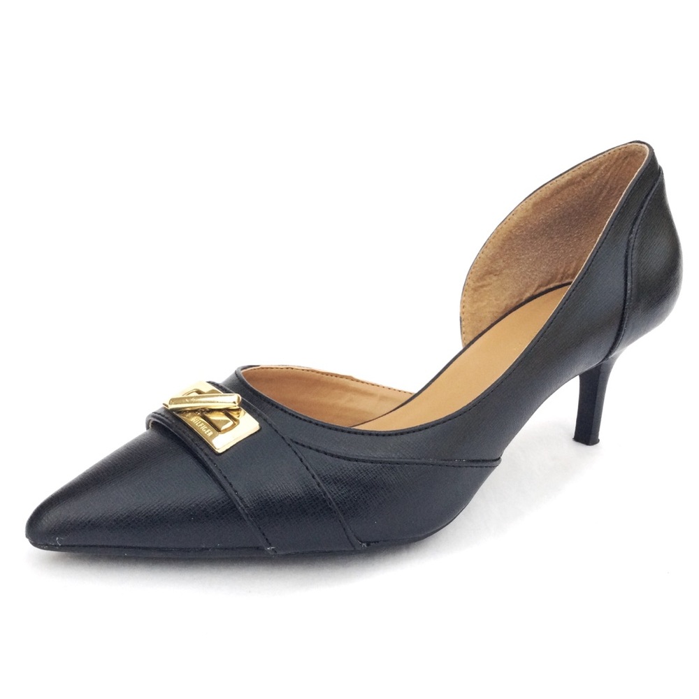 8.5 Kitten Heel Pumps Tommy Hilfiger Black Gold Pointed Toe
